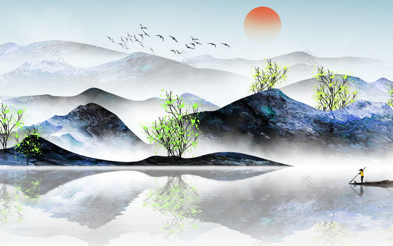 中国风手绘风景唯美山水插画背景设计,插画/手绘图,插画/手绘图库,插画/手绘图下载,插画/手绘